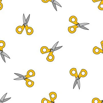 Vector seamless pattern with yellow scissors on a white background. Stockillustratie