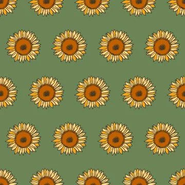 Vector seamless pattern with yellow sunflowers Stock Illustration