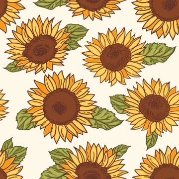 Vector seamless pattern with yellow sunflowers Stock Illustration