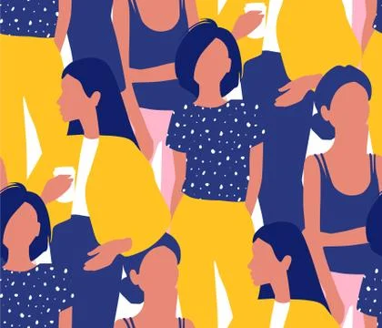 Vector seamless pattern with young women in modern style. Young People Stock Illustration