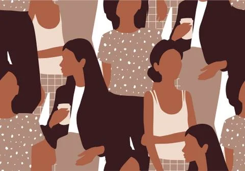 Vector seamless pattern with young women in modern style. Young People Stock Illustration