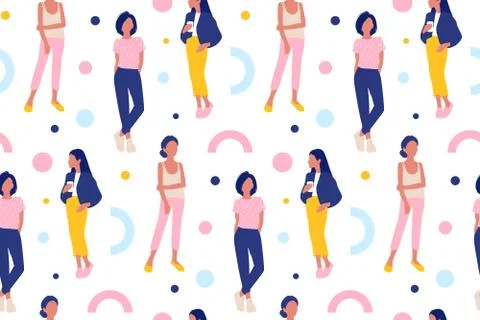 Vector seamless pattern with young women in modern style. Young People Stock-Illustration