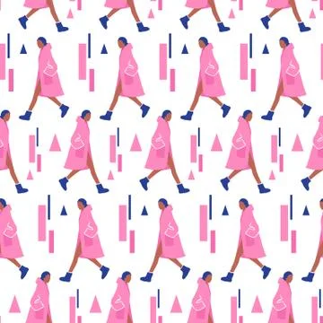 Vector seamless pattern with young women in modern style. Young People Stock Illustration