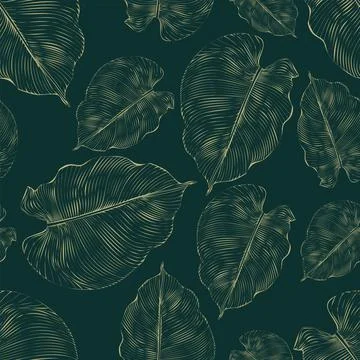 Vector. Seamless pattern.Luxurious gold floral print on a green background Stock Illustration