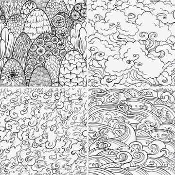 Vector seamless patterns with 4 nature elements 스톡 일러스트