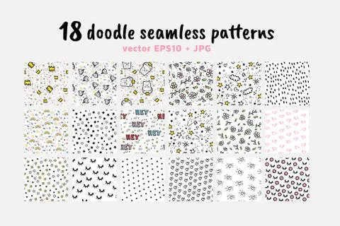 Vector Seamless Patterns Collection. Backdrop for Boys Girls textiles wrapping Illustrazione stock