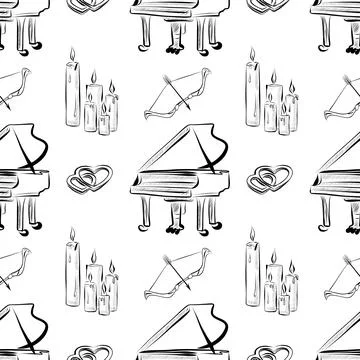 Vector seamless patterns of line art elements on the theme of wedding Illustrazione stock