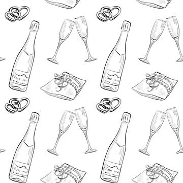 Vector seamless patterns of line art elements on the theme of wedding Stock Illustration