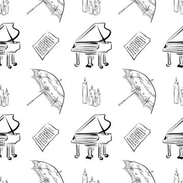 Vector seamless patterns of line art elements on the theme of wedding 스톡 일러스트