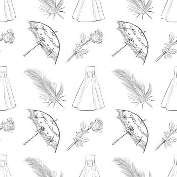 Vector seamless patterns of line art elements on the theme of wedding 스톡 일러스트