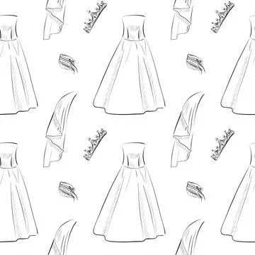 Vector seamless patterns of line art elements on the theme of wedding Stock Illustration