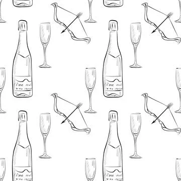 Vector seamless patterns of line art elements on the theme of wedding Illustrazione stock