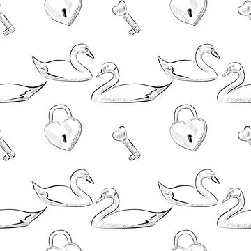 Vector seamless patterns of line art elements on the theme of wedding Stock Illustration