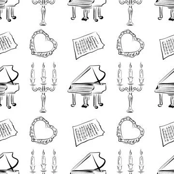 Vector seamless patterns of line art elements on the theme of wedding Stock Illustration