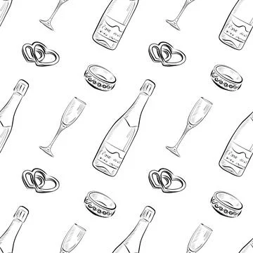 Vector seamless patterns of line art elements on the theme of wedding 스톡 일러스트