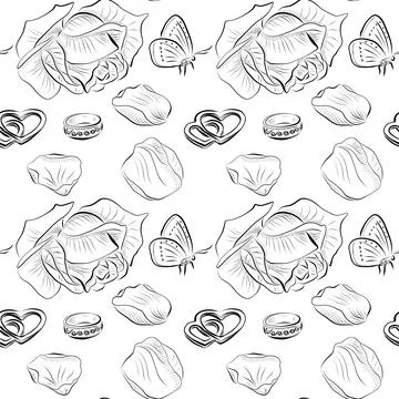 Vector seamless patterns of line art elements on the theme of wedding Stock Illustration