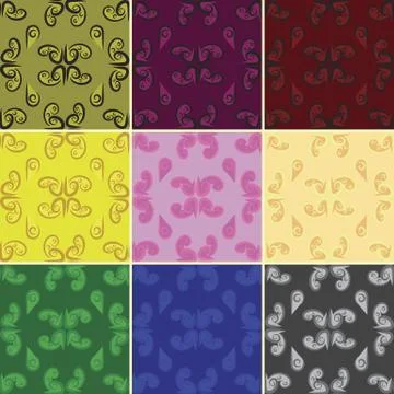 Vector Seamless Patterns With Original Design. 9 sets. EPS10 Stock Illustration