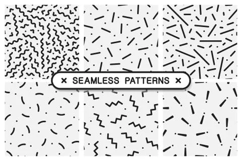 Vector seamless patterns set - memphis design. Stockillustratie