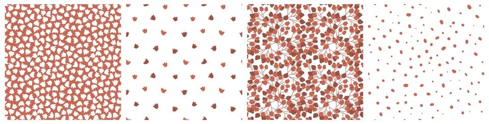 Vector seamless patterns of viburnum, rowan berries. Hand drawn set of Stock Illustration