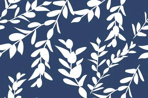Vector. Seamless patterns. White leaves, branches, hand-drawn, Stock Illustration