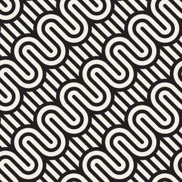 Vector seamless pattern.Wavy bold lines. Geometric striped ornament. Round 스톡 일러스트