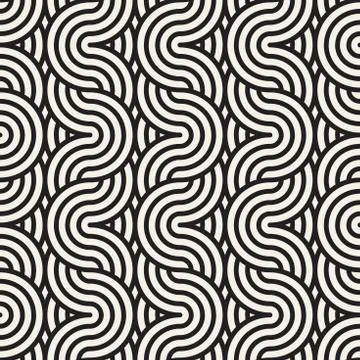 Vector seamless pattern.Wavy bold lines. Geometric striped ornament. Round 스톡 일러스트