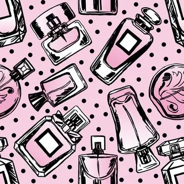 Vector seamless perfume pattern. Stock Illustration