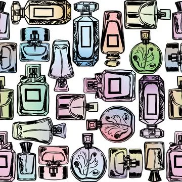 Vector seamless perfume pattern. Stock-Illustration