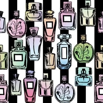 Vector seamless perfume pattern. Stock-Illustration