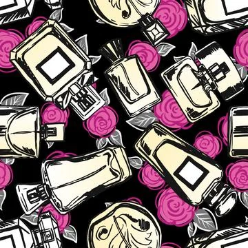 Vector seamless perfume pattern. Stock-Illustration