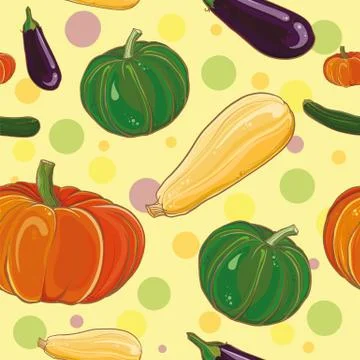 Vector seamless pettern with eggplant, pumpkin, squash and zucchini Stock Illustration