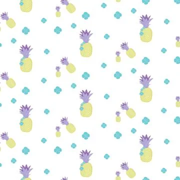 Vector seamless pineapple pattern with flowers in fashionable colors. Stock Illustration