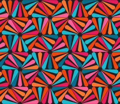 Vector Seamless Pink Blue Orange Rounded Triangle Lines Color Pattern Stock Illustration