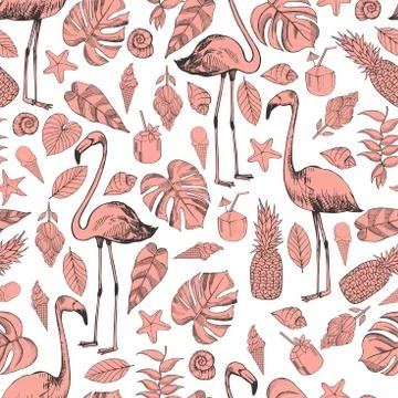 Vector seamless pink  pattern with flamingo 스톡 일러스트