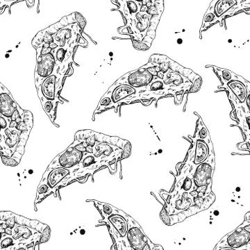 Vector seamless Pizza slice pattern. Stock Illustration