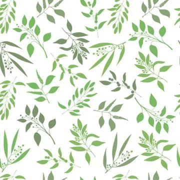 Vector seamless plant background. Endless pattern with green twigs and leaves Stock Illustration