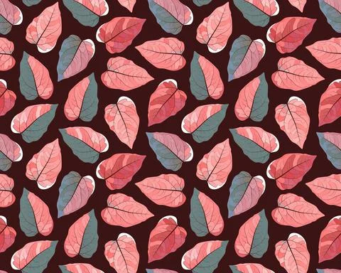Vector seamless plant pattern. Colorful leaves on a dark brown Stock Illustration