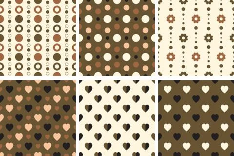 Vector seamless poka dot and heart tiling patterns Stock Illustration