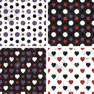 Vector seamless poka dot and heart tiling patterns Stock Illustration