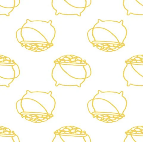 Vector seamless pot pattern with gold outline in yellow on a white background Illustrazione stock