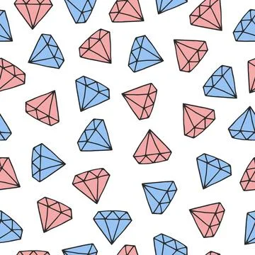 Vector seamless psttern with hand drawn cute diamonds on white background Stock Illustration