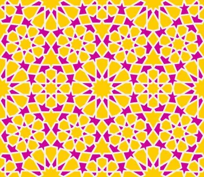 Vector Seamless Purple Yellow Islamic OutLine Star Geometric Pattern 스톡 일러스트