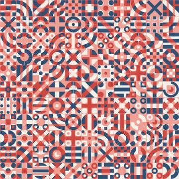 Vector Seamless Red Blue White Irregular Geometric Blocks Pattern Illustrazione stock