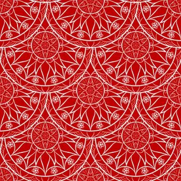Vector Seamless Red Floral Mandala Pattern Stock Illustration