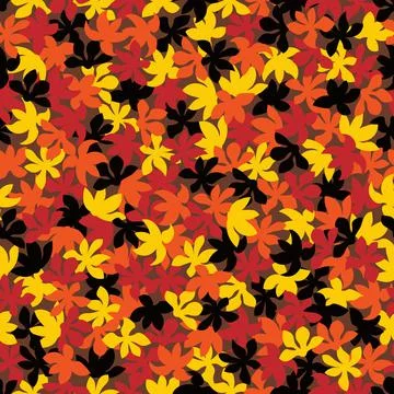 Vector seamless red, orange, yellow and black colored leaf pattern texture イラスト素材