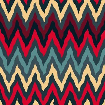 Vector Seamless Red Tan Navy Blue Colors  Rough Hand Painted ZigZag Lines Stockillustratie