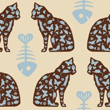 Vector seamless repeat pattern with cats and what they love Illustrazione stock