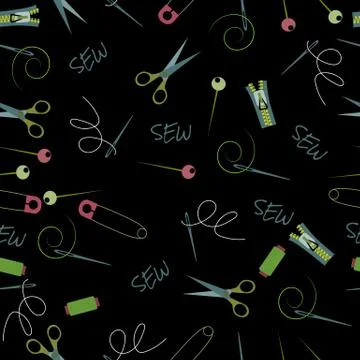 Vector seamless repeat pattern with different sewing accessories Stock Illustration