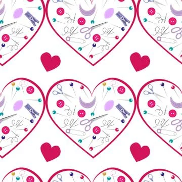 Vector seamless repeat pattern with different sewing accessories Illustrazione stock