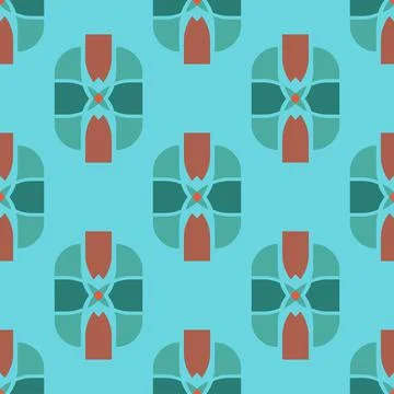 Vector seamless repeat pattern with geometric shapes in aqua greens and orang Stock Illustration